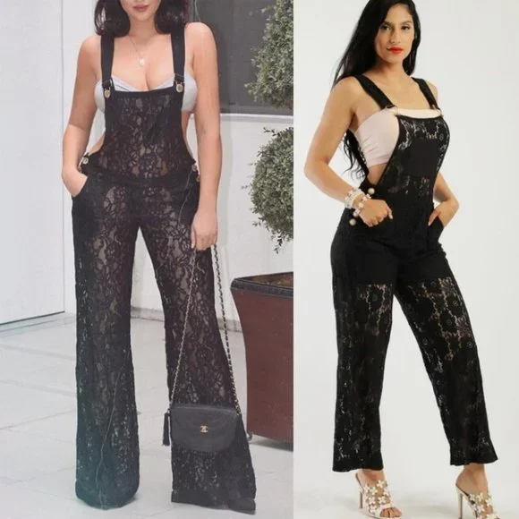 ELIZA Black Lace Jumpsuit / Overalls - Picture 2 of 5